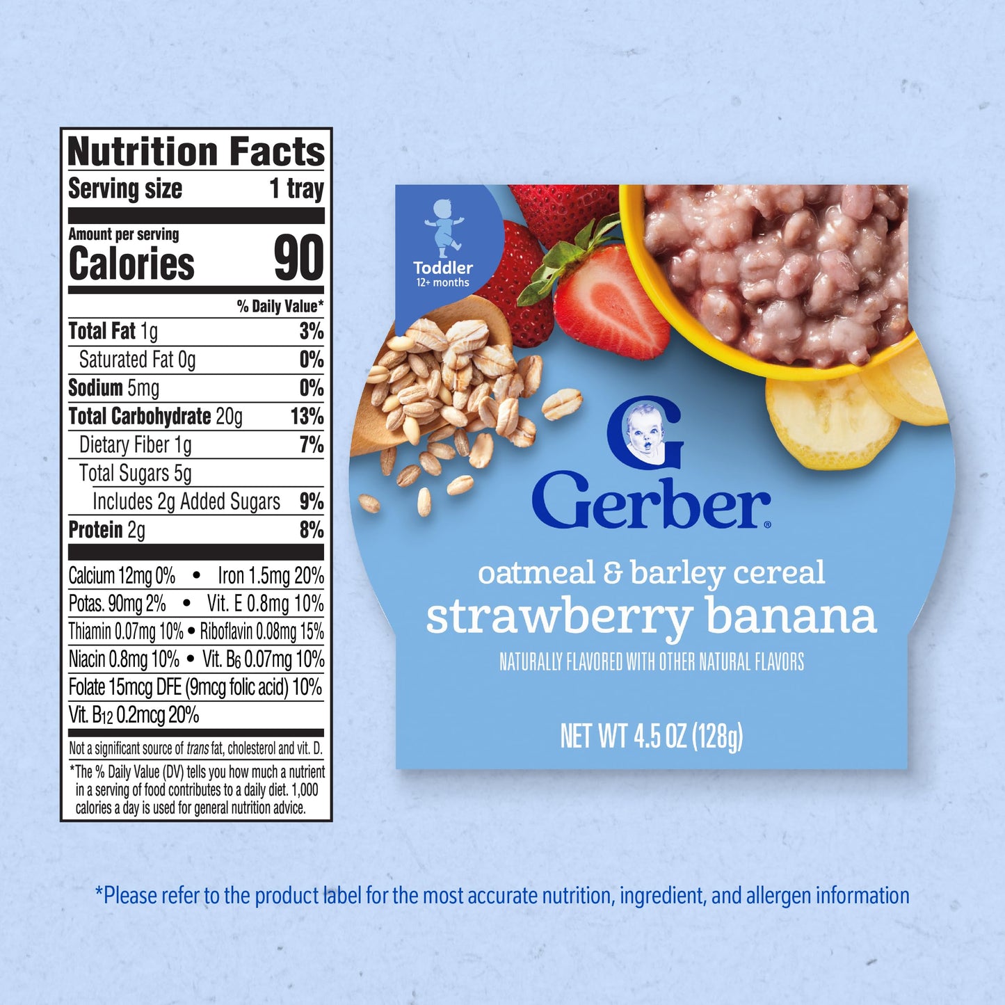 Gerber Toddler Food, Baby Food, Breakfast Oatmeal With Barley, Strawberry Banana Flavor, Cereal, Iron Helps Support Brain Development, 8 Pack