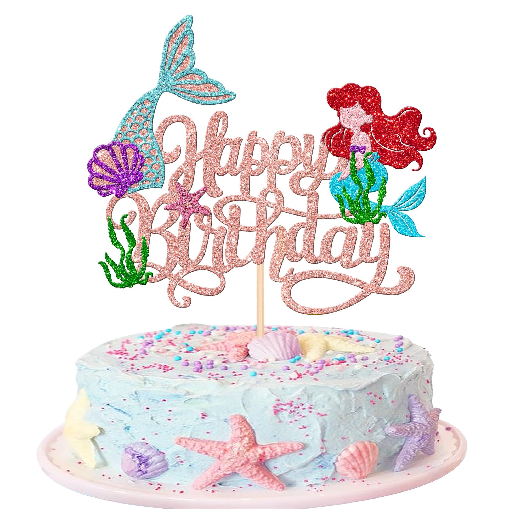 ZHUOWEISM Mermaid Cake Topper, Rose Gold Cardstock Decoration for Under the Sea Theme Birthday Party, 1 PCS