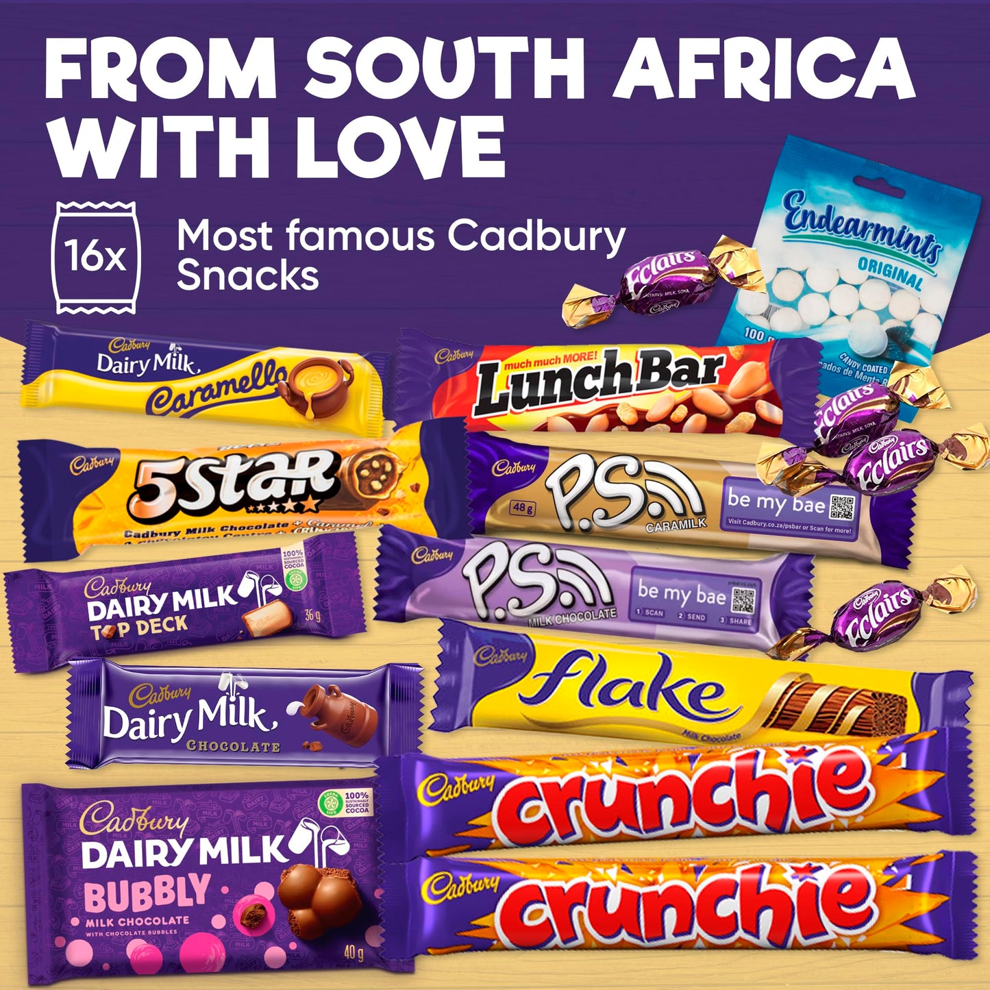 from Home Cadbury Chocolate Bar Gift Pack - 16-Piece Assortment with Flake, Crunchies, Caramello, Dairy Milk Chocolates