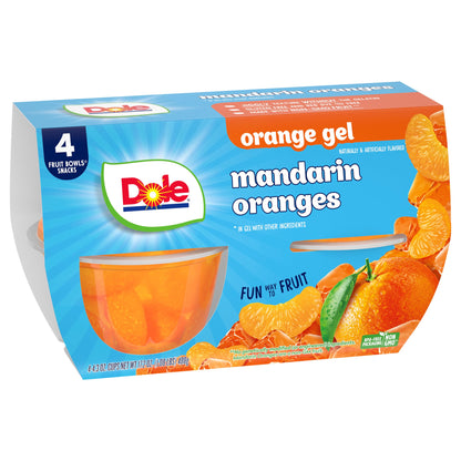 Dole Fruit Bowls Mandarins in Orange Flavored Gel Snacks, 4.3oz 4 Total Cups, Gluten & Dairy Free, Bulk Lunch Snacks for Kids & 