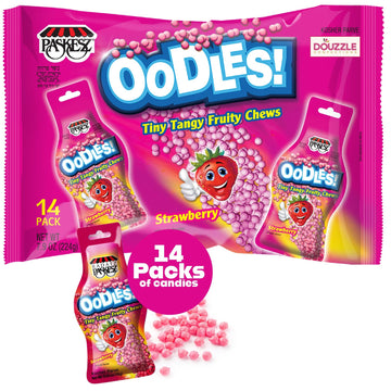 DOUzzle Back To School Oodles Strawberry Tiny Tangy Fruity Chews Mix (12 Count, 1 Pack) Individually Wrapped, Party Favor, Goodi