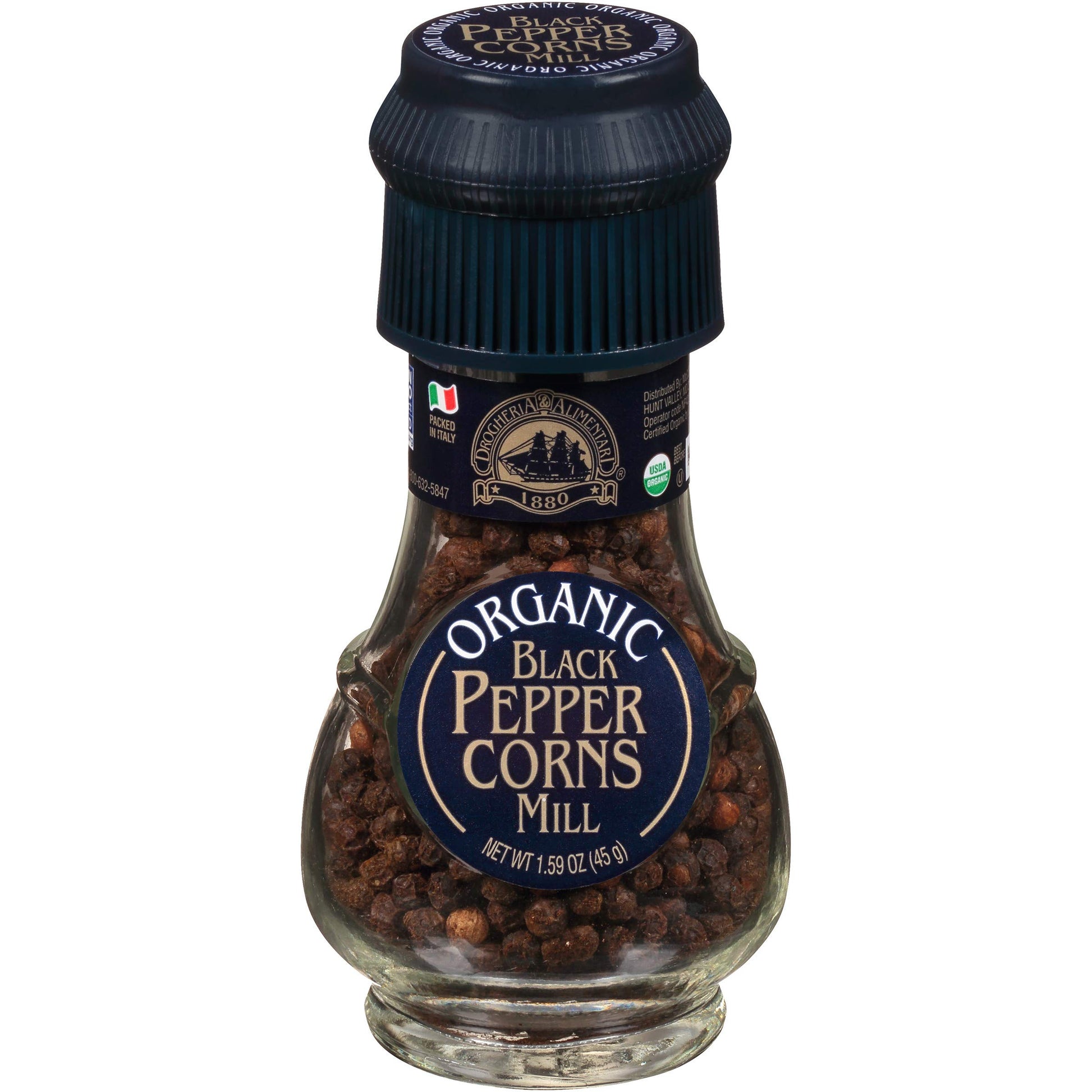 Drogheria & Alimentari Organic Black Peppercorns Mill, 1.59 oz (Pack of 6)