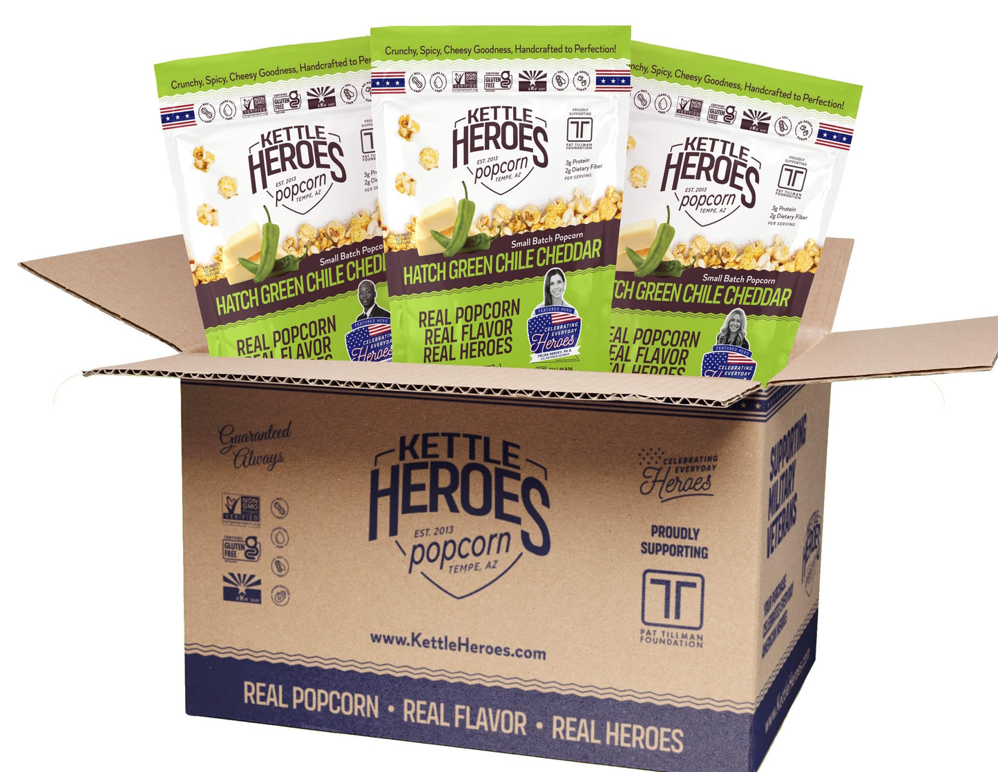 Kettle Heroes Small Batch, Handcrafted Kettle Corn Popcorn - Hatch Green Chile Flavor - 5 Oz, 6 Pack - Non-Gmo, Gluten Free, No Trans Fat, Kosher, Soy Free (4 Oz (6 Pack),