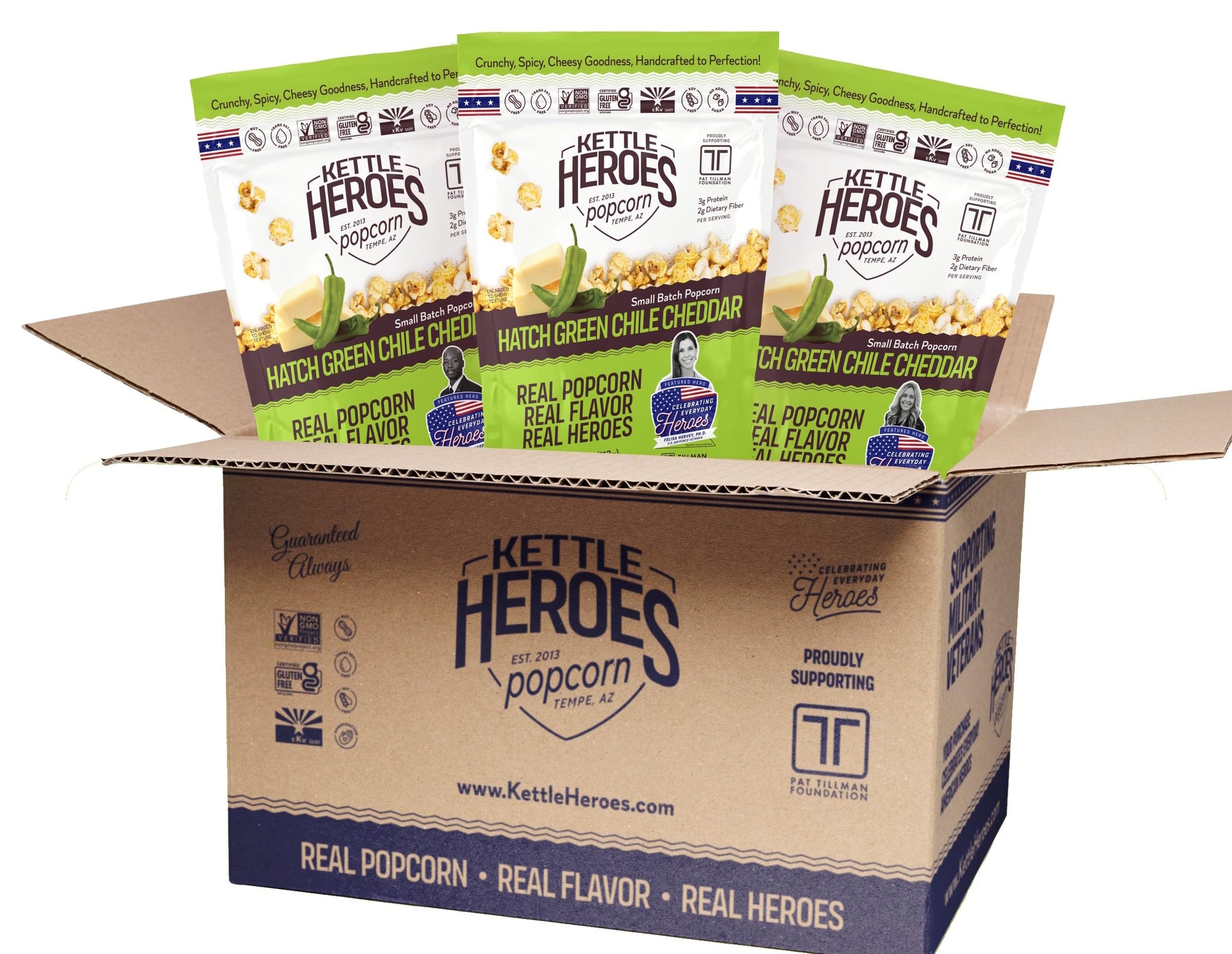 Kettle Heroes Small Batch, Handcrafted Kettle Corn Popcorn - Hatch Green Chile Flavor - 5 Oz, 6 Pack - Non-Gmo, Gluten Free, No Trans Fat, Kosher, Soy Free (4 Oz (6 Pack),