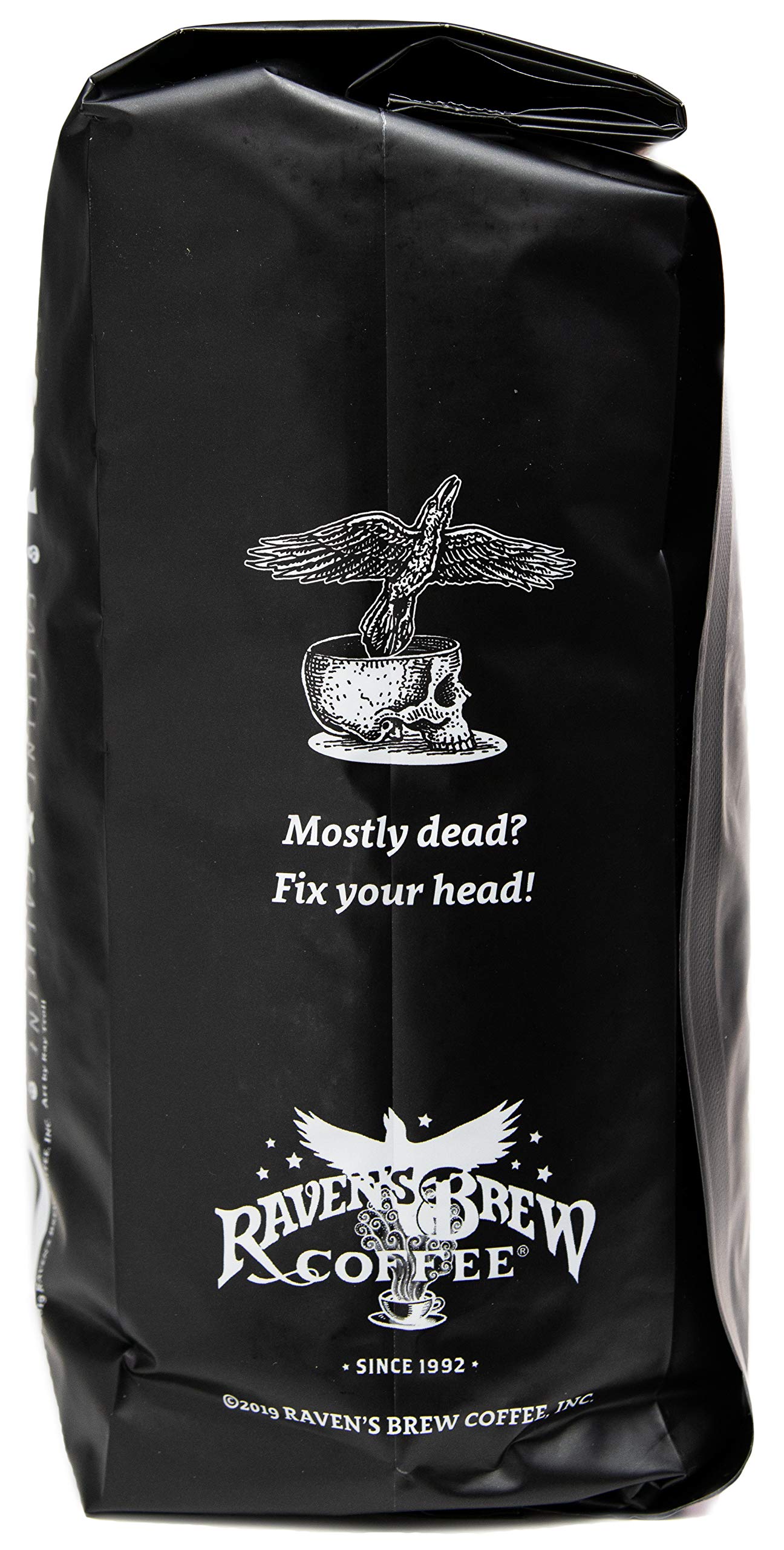 Ravens Brew Coffee Dark Roast - High Caffeine Ground Coffee, 32 Ounce