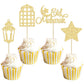 Gyufise 24Pcs Happy Eid Mubarak Cupcake Toppers Glitter Star Ramadan Kareem Cupcake Pick Moon Star Eid Islamic Muslim Theme Party Cake Decoration Supplies Gold