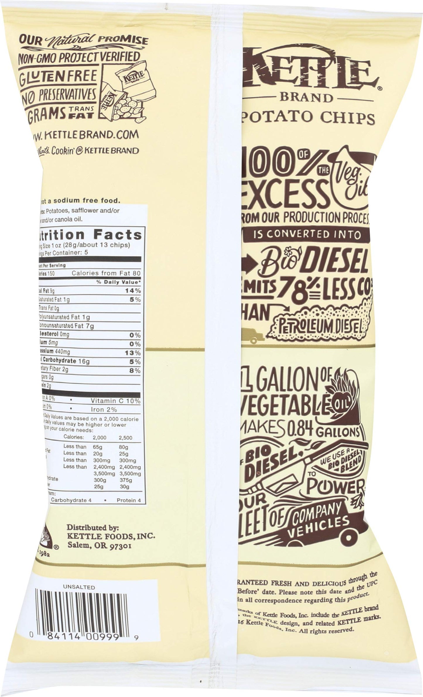 Kettle Foods, Chips Potato Unsalted, 5 Ounce