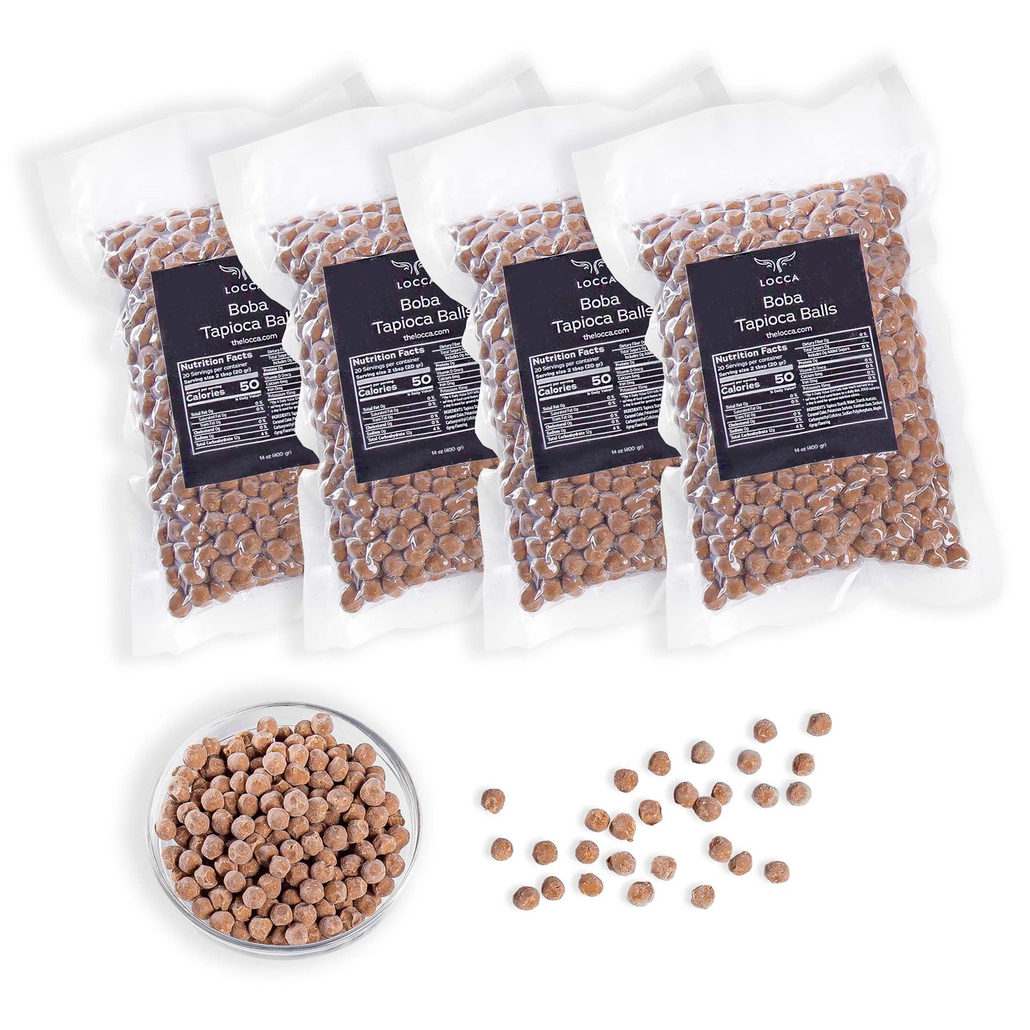 LOCCA Premium Boba Pearls Tapioca Balls for Bubble Tea - 4 Bags (56oz) - No Straw