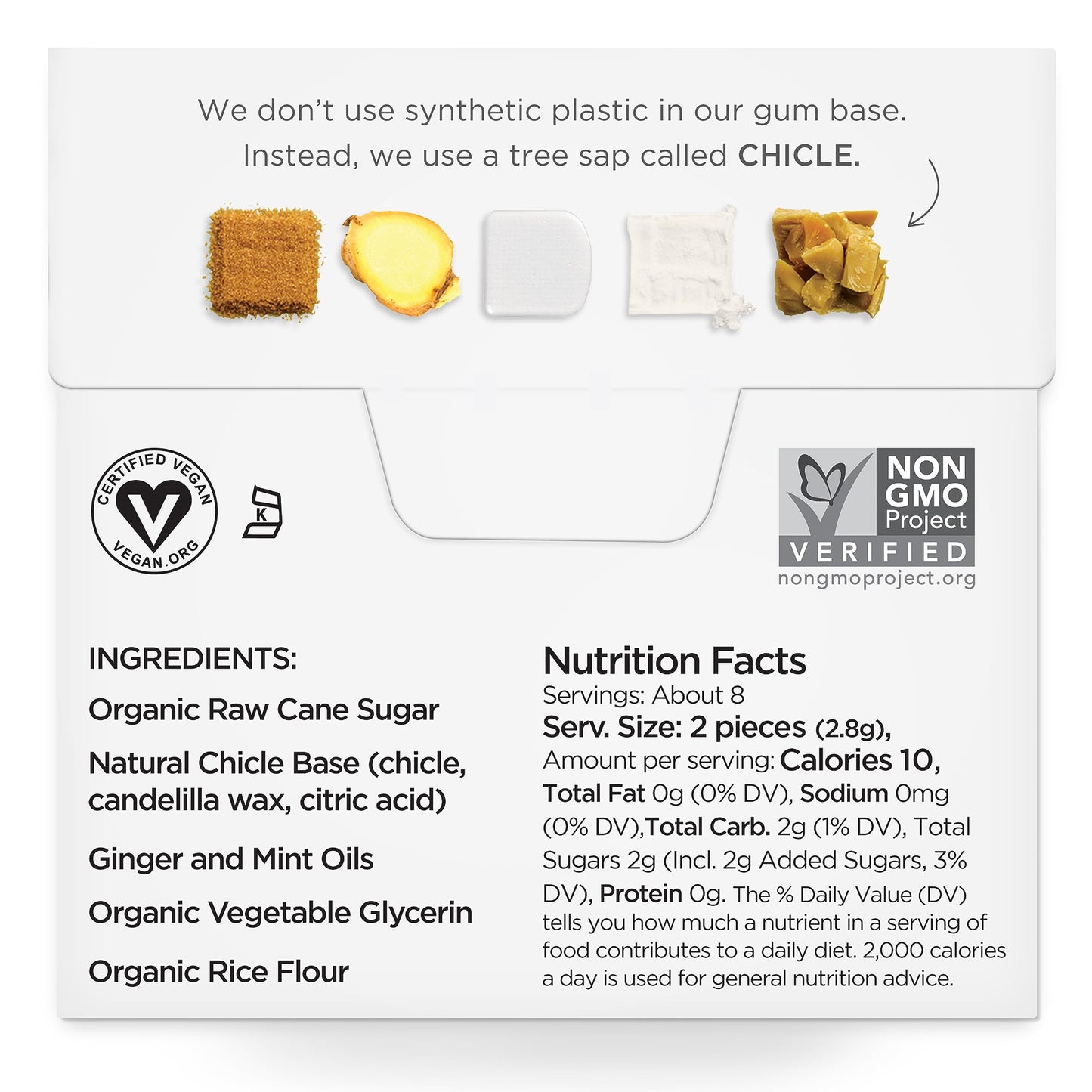 SIMPLY Gum Ginger, Plastic-Free Natural Chewing Gum, Made with real Ginger, 6 Pack (90 Pieces) | Vegan, Kosher, Non GMO, Asparta