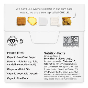 SIMPLY Gum Ginger, Plastic-Free Natural Chewing Gum, Made with real Ginger, 6 Pack (90 Pieces) | Vegan, Kosher, Non GMO, Asparta