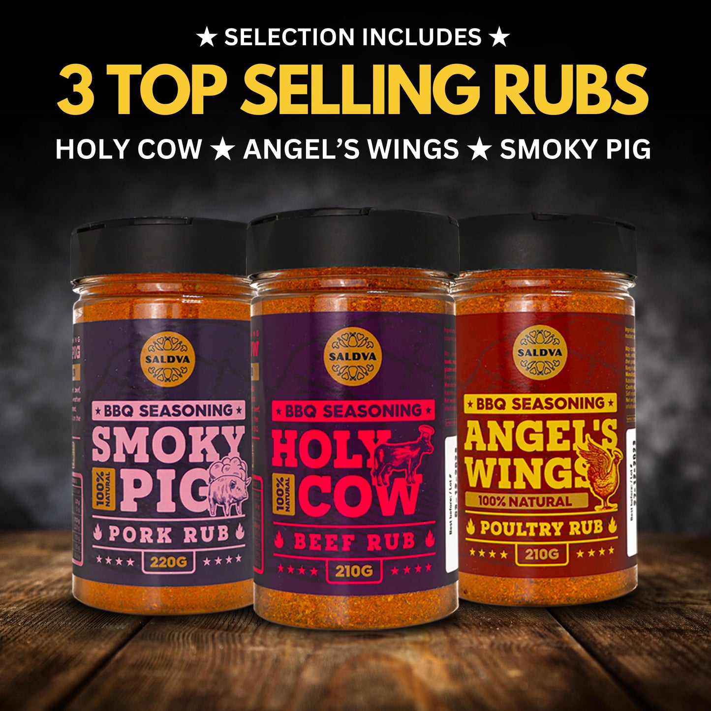 Classic S Of Enhanced Bbq Seasonings - Holy Cow, Adam’S Rib, Angel’S Wings, Smoky Pig, Ultimate Rub & Veggie War Bbq Rubs | Pack Of 6 | 100% Natural | Great Foodie Gift