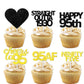 18pcs Black Gold Glitter Dessert Cupcake Pick for Straight Outta 1930 Cheer to 95 Years Old Theme Decor Supplies Happy 95th Birt