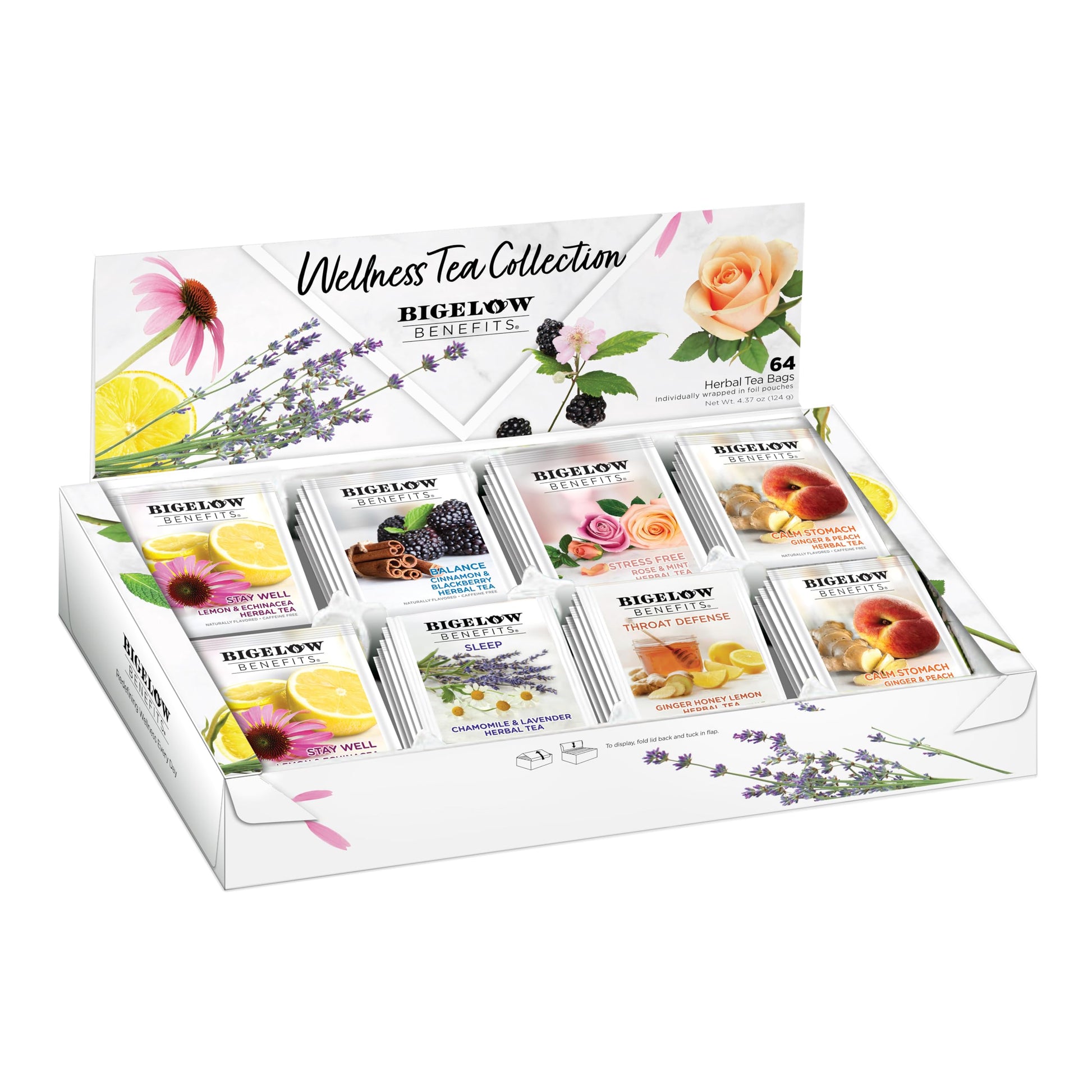 Bigelow Tea Wellness Herbal Tea Collection, Caffeine Free, 64 Count Gift Box Sampler, Flavors May Vary