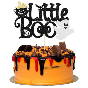 1Pc Little Boo Halloween Cake Topper Glitter Happy Boo Day Ghost Cake Pick Decoration For Baby Shower Kids Birthday Happy Hallow