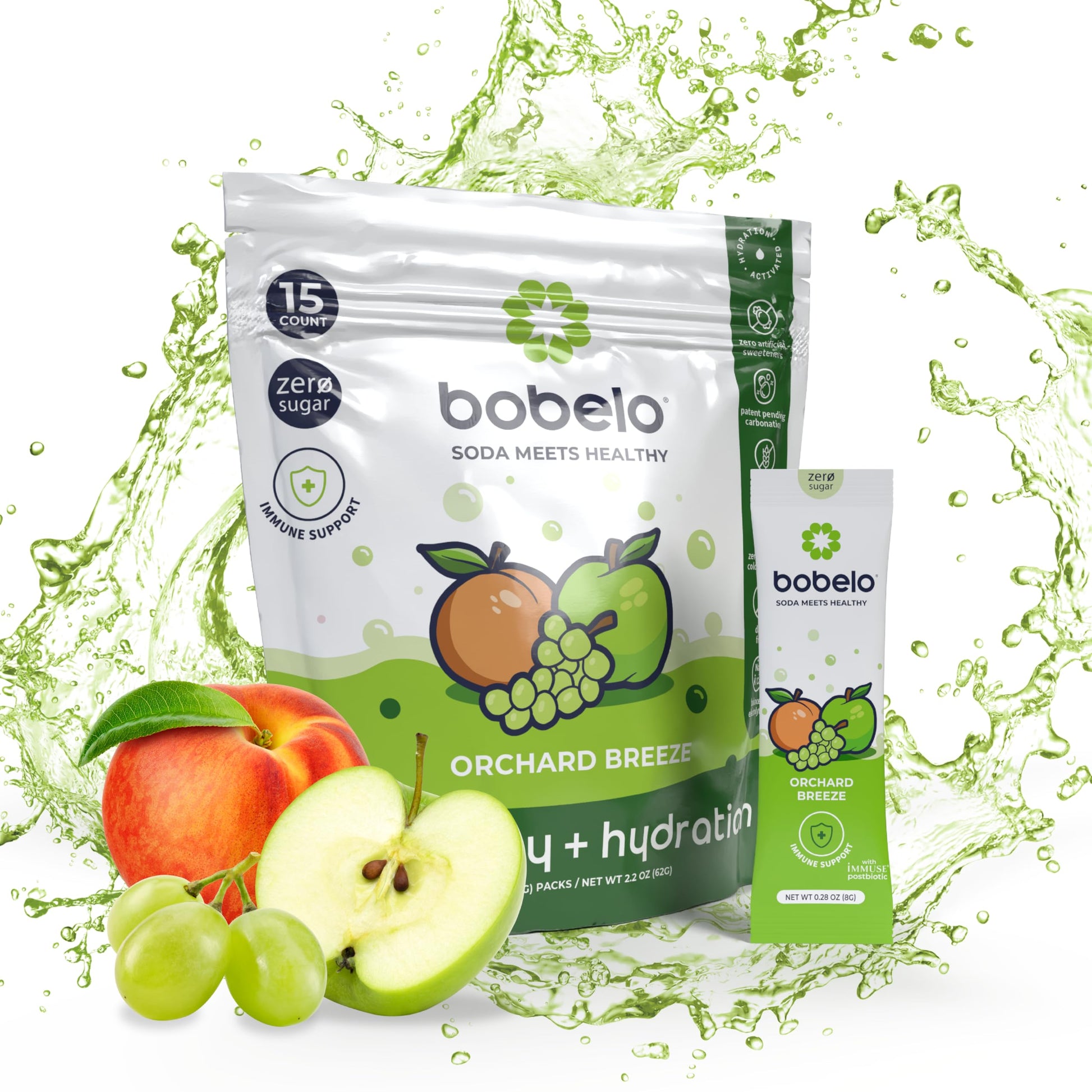 Bobelo Self Carbonating Hydration Packets, Low Calorie Drink Mix, Electrolytes Powder, Keto Friendly, Sugar Free, Orchard Breeze