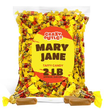 Mary Jane Taffy Candy, Retro Peanut Butter Chews, Bulk Pack 2 Pounds (About 240 Count)