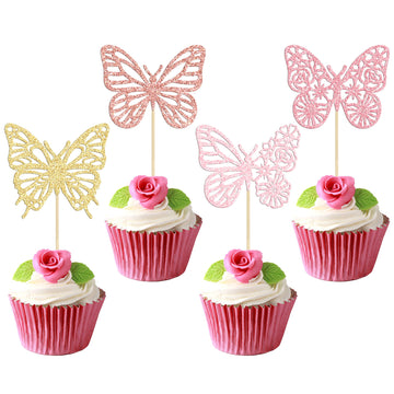 Gyufise 24 Pack Multicolor Glitter Assembled Butterfly Cupcake Toppers Butterfly Cupcake Pick Decorations For Wedding Anniversar