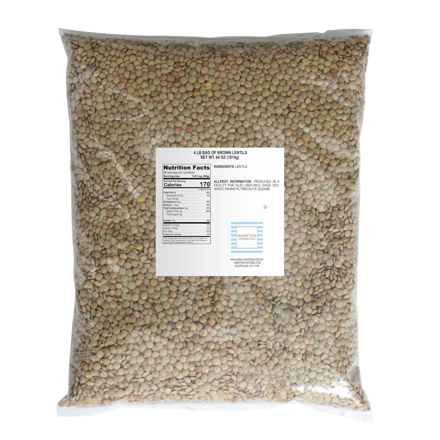 Hampton Distribution Brown Lentils, 4 Pound Bulk Bag, 64 Ounce