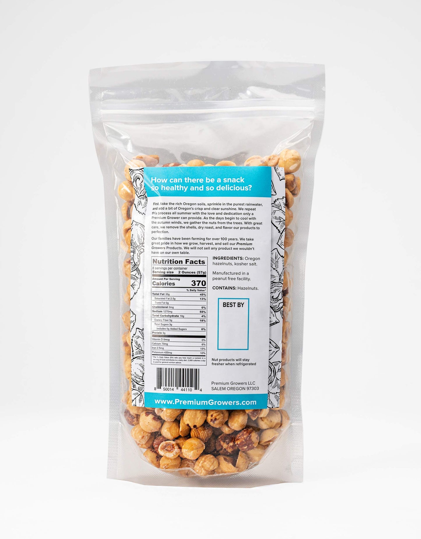 Oregon Farm To Table - Hazelnuts from enhanced Growers - Dry Roasted - Lightly Salted - Kosher Certified - 1 LB