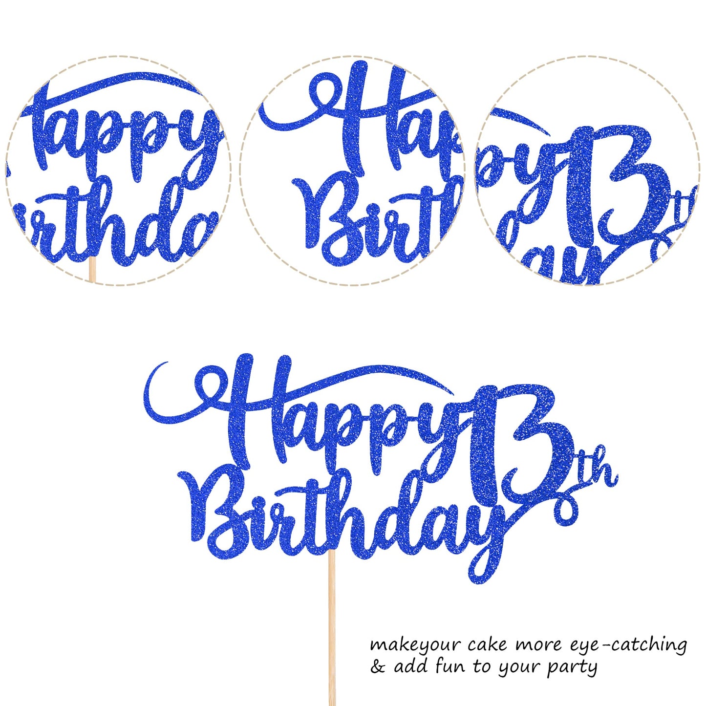 Rssta i Happy 13th Birthday Cake Topper, Glitter Number 13, Deep Blue, Paper, Model XM223