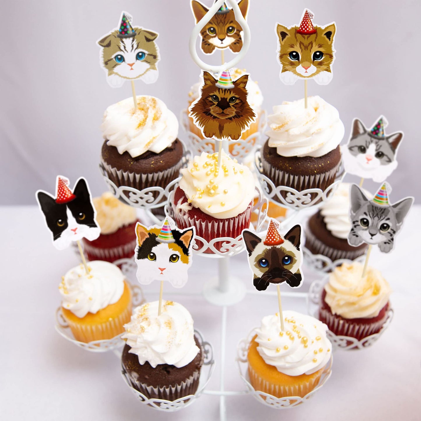 Gyufise Cat Cupcake Toppers, 36Pcs Kitten Theme Cake Decorations, Paper, Model ZN0606, Color 6-cat