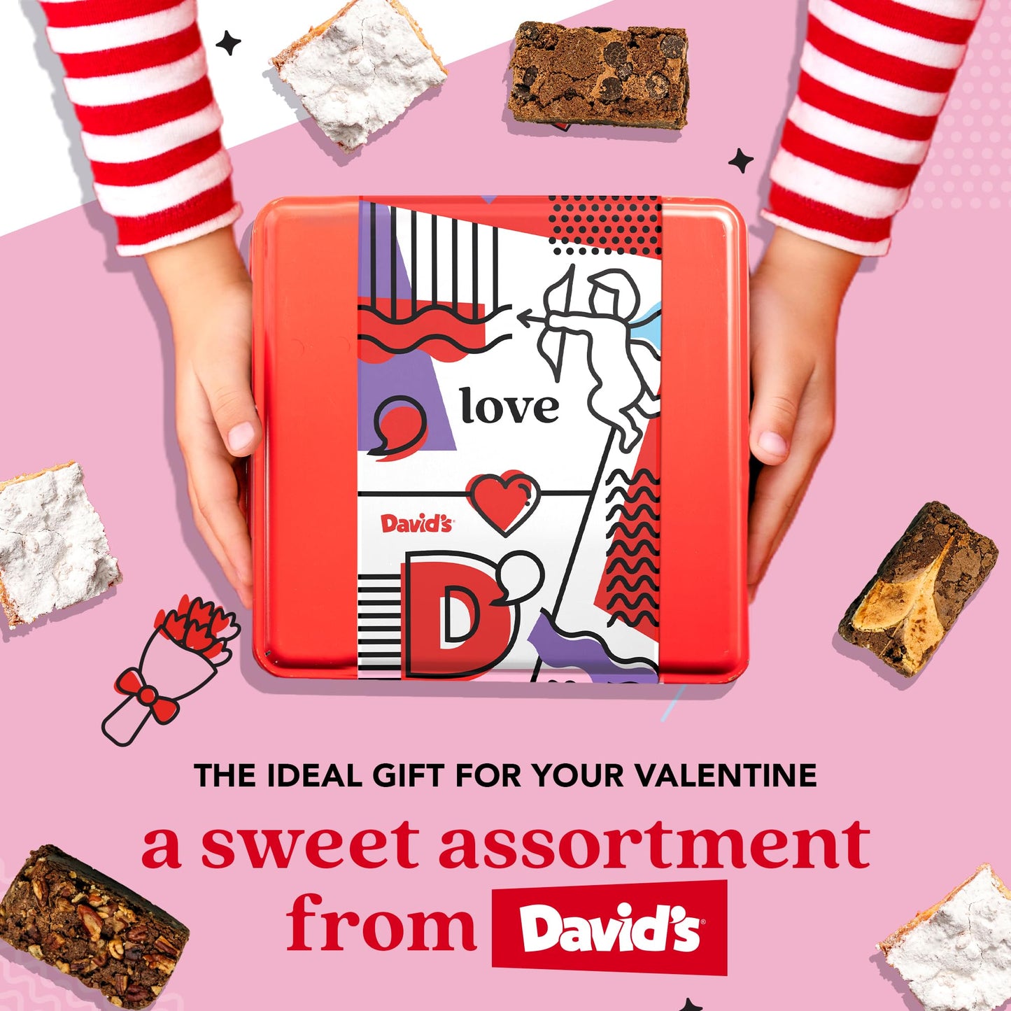 David'S Cookies Brownies & Crumb Cake Tin Gift Basket 16Pcs - Delicious, Assorted Fresh Baked Snacks, Gourmet Chocolate Fudge Sl
