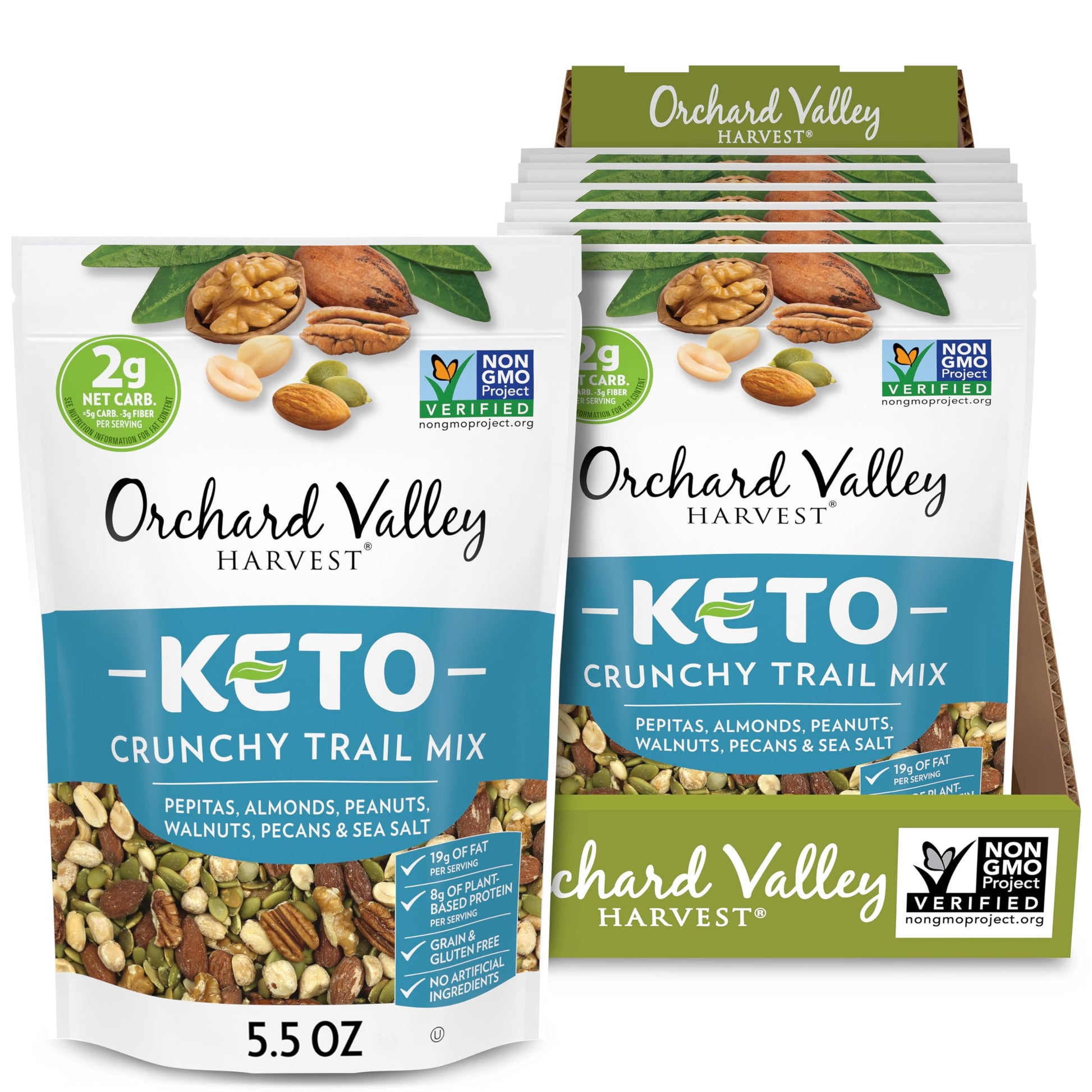 Orchard Valley Harvest Keto Crunchy Trail Mix, 5.5 Ounces (Pack Of 6), Pepitas, Almonds, Peanuts, Walnuts, And Pecans, Low Carbs