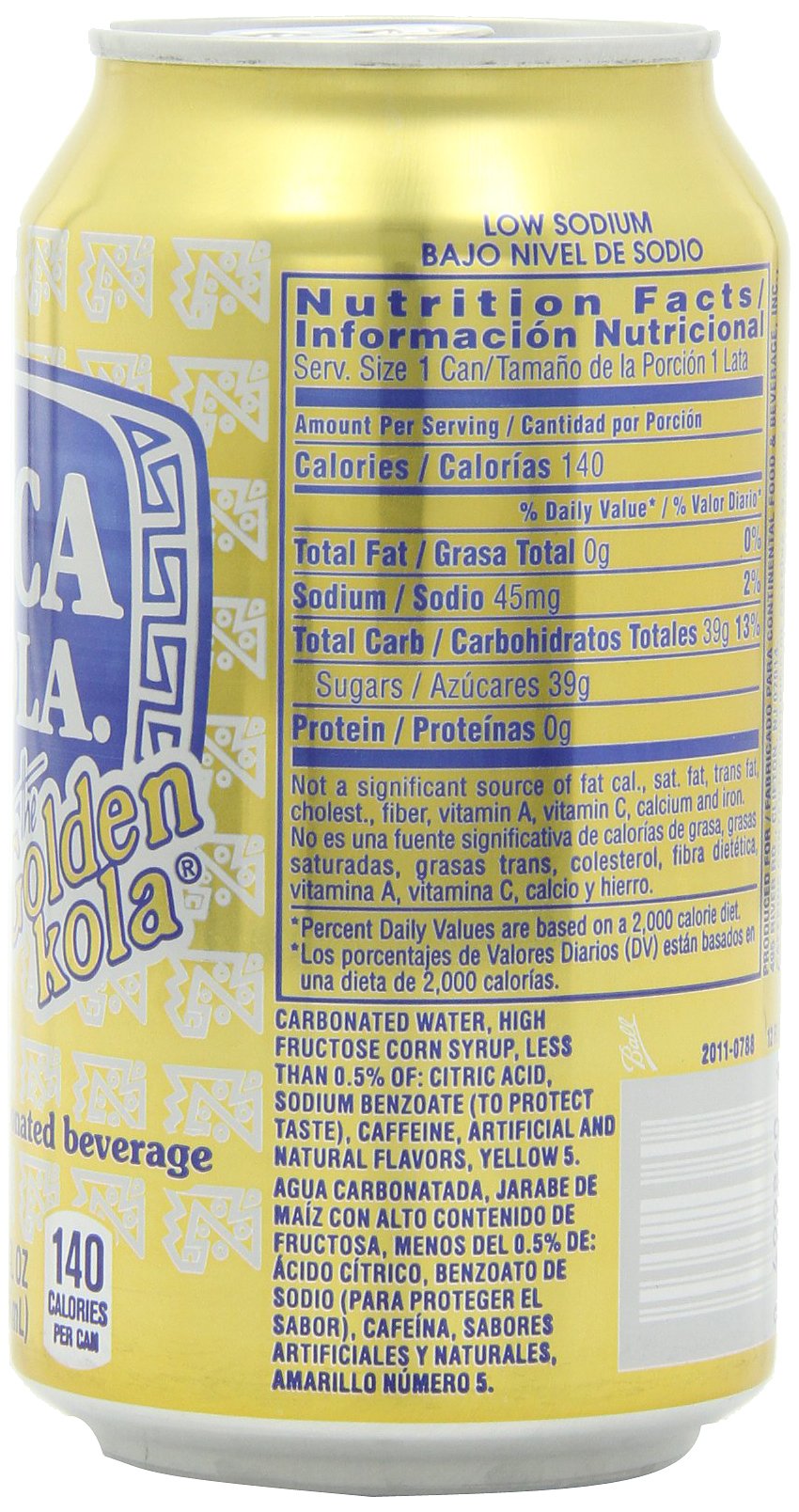 Inca Kola Golden Carbonated Beverage Soda - La Kola Dorada - 12 Oz Cans - 24Pk