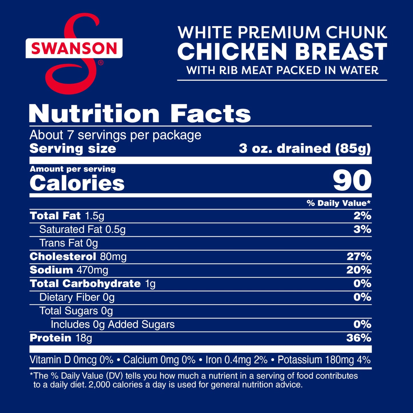 Swanson White Premium Chunk Canned Chicken Breast In Water, Fully Cooked Chicken, 4.5 Oz Can (Pack Of 4)