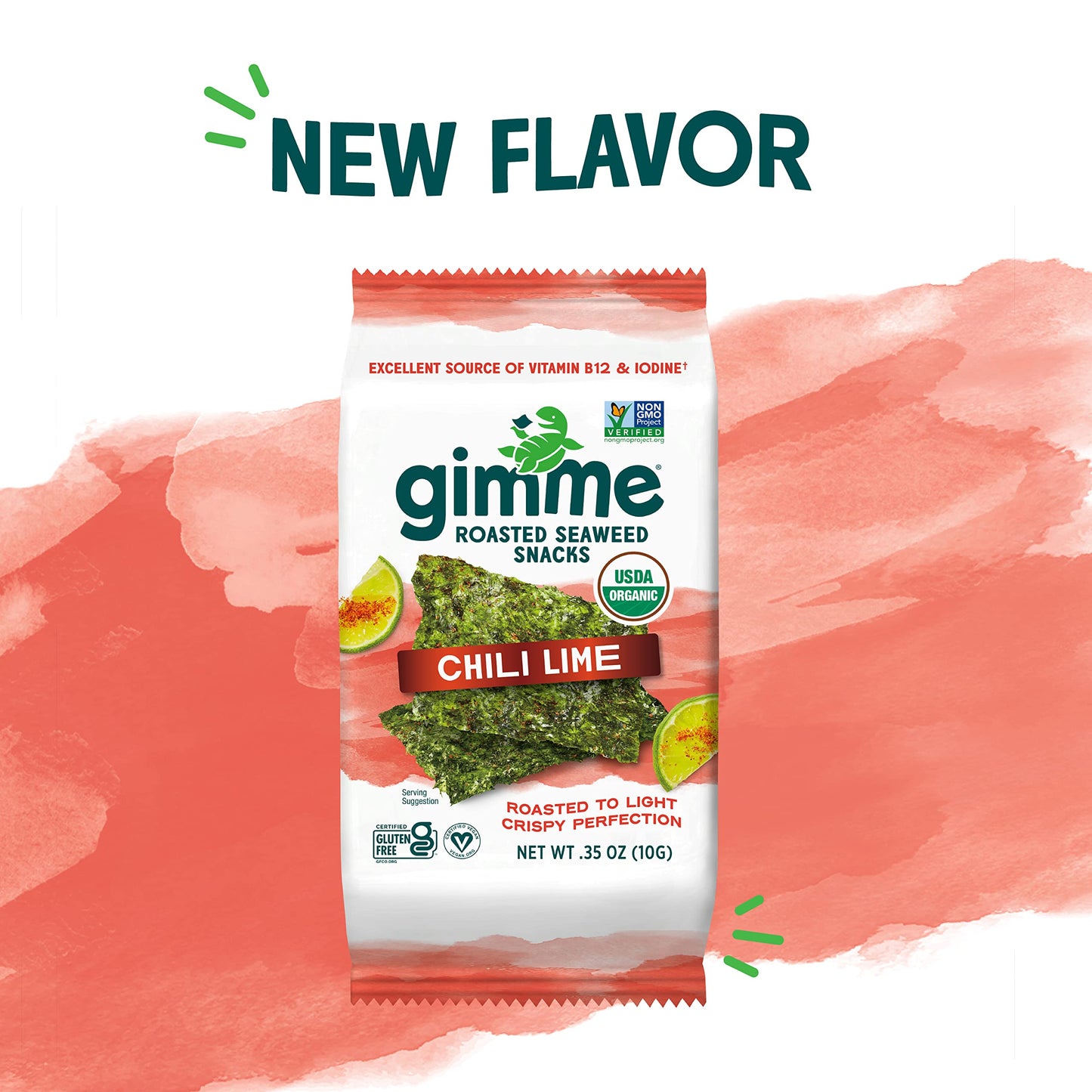 Gimme Seaweed - Chili Lime - 12 Count Sharing Size - Organic Roasted Seaweed Sheets - Keto, Vegan, Gluten Free - Great Source Of
