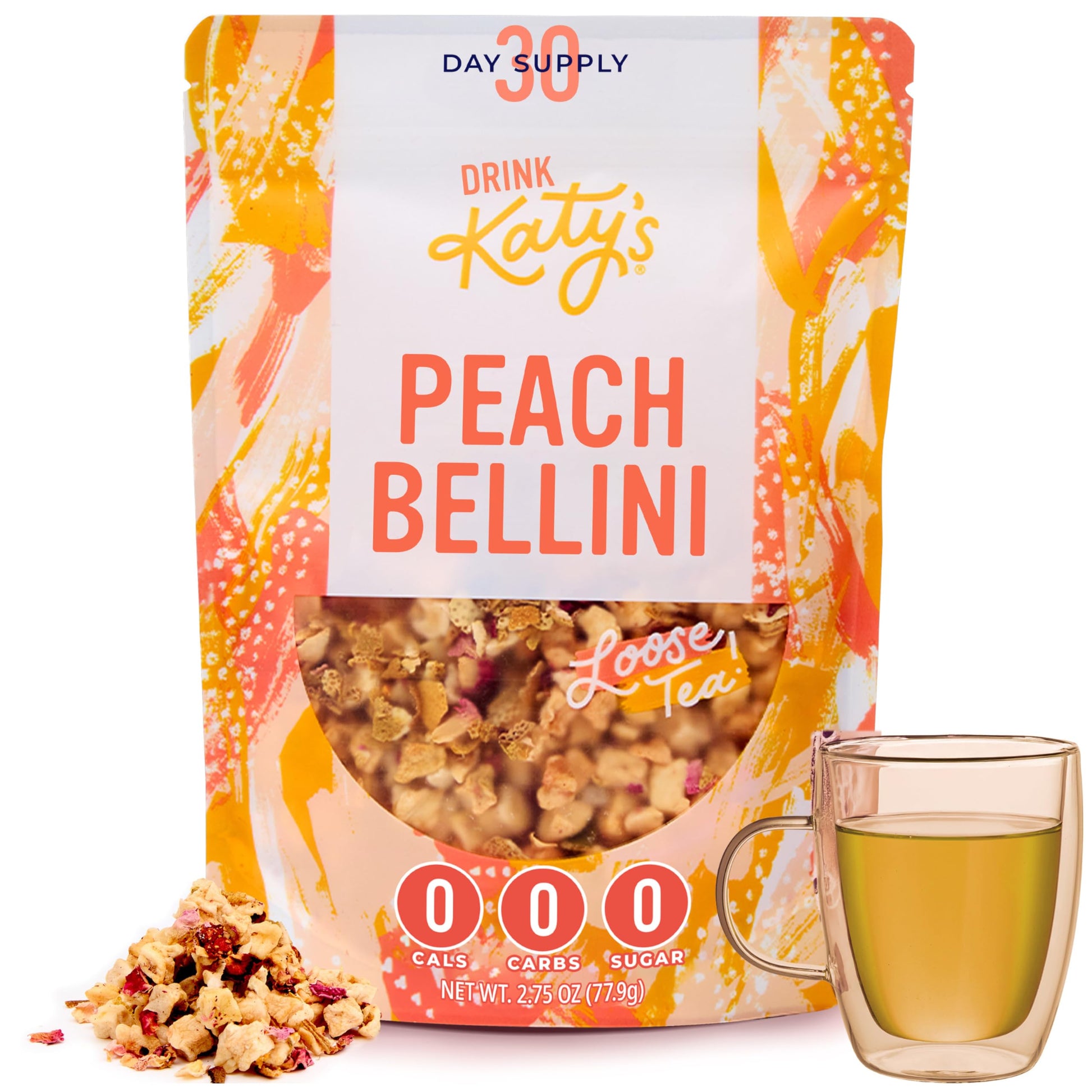 DRINK KATYS Peach Bellini Loose Leaf Tea - Fruity, Caffeine-Free, 2.75oz Pouch