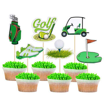 Gyufise 36Pcs Golf Cupcake Toppers Trophy Lawn Golf Shoes Bag Ball Carts Cupcake Picks For Golf Sports Player Theme Baby Shower