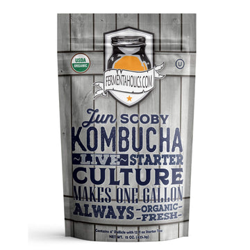 Jun Kombucha Starter Culture - Usda Certified Organic Jun Scoby & Starter Tea - Makes 1 Gallon - Brewed With Organic Green Tea &