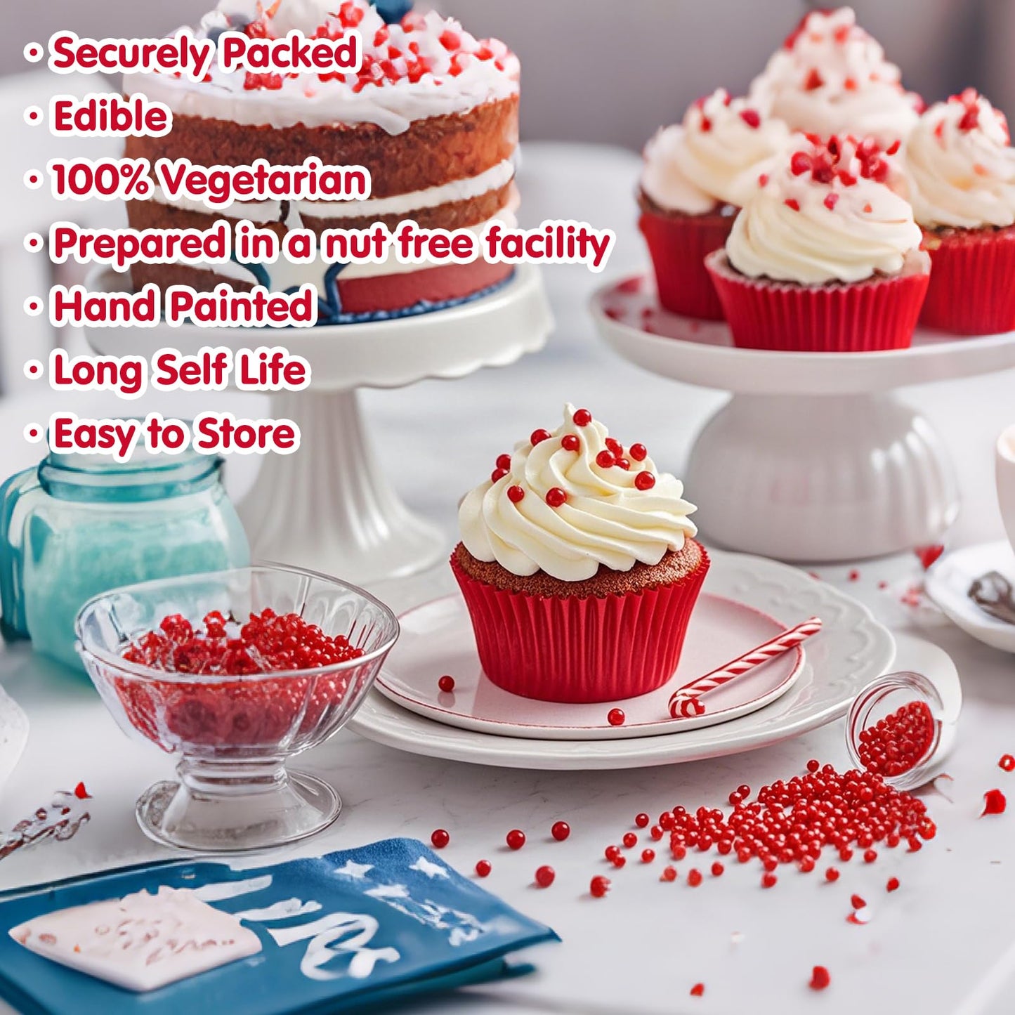 Sugarzy Edible Pearl Sugar Sprinkles for Baking, 130g, Red Pearl, Perfect for Cupcakes, Cookies, Donuts, and Party Decorations