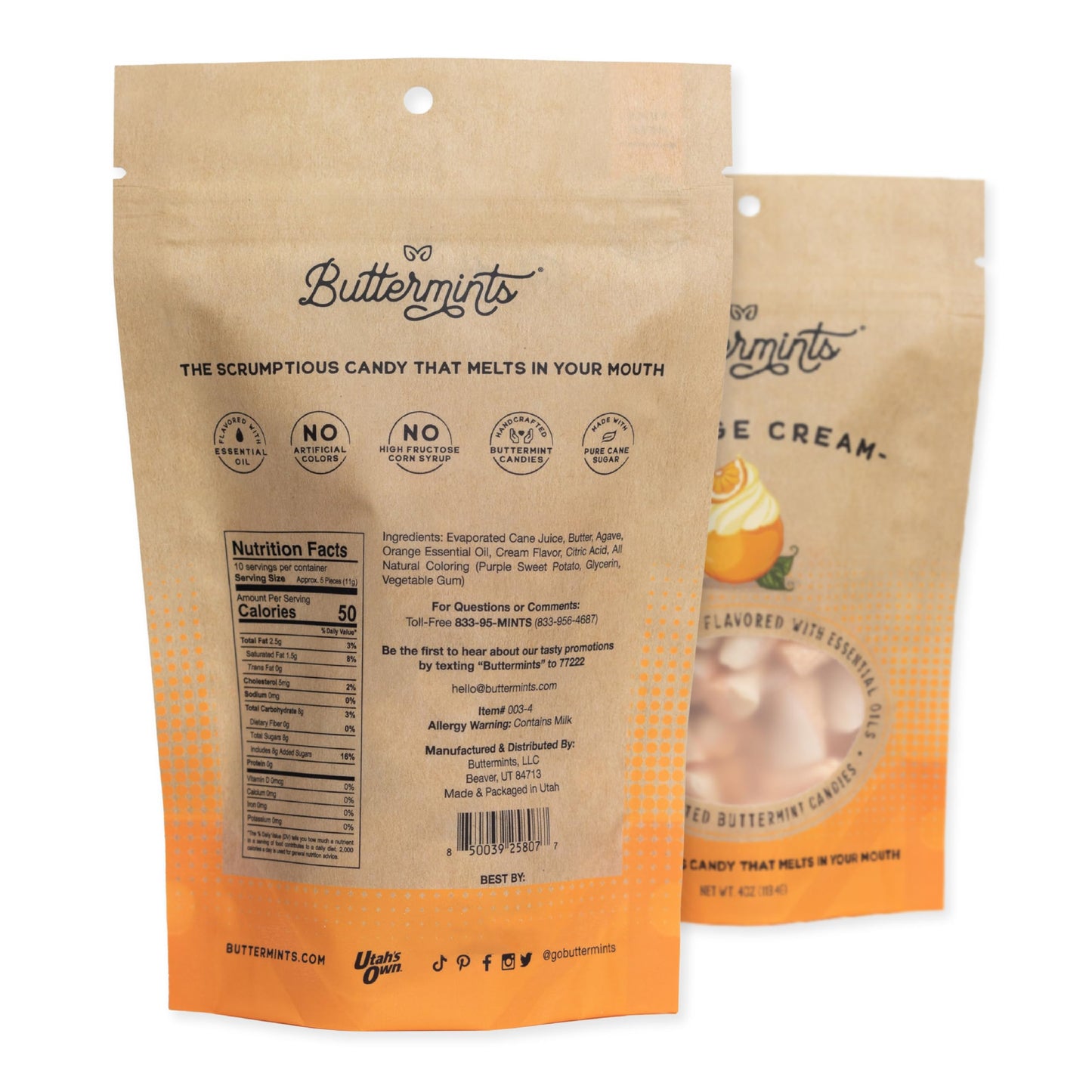 Buttermints Orange Cream, Butter Mints Gluten-Free Candy Soft Butter Taste, Unexpectedly Scrumptious (4 Servings)