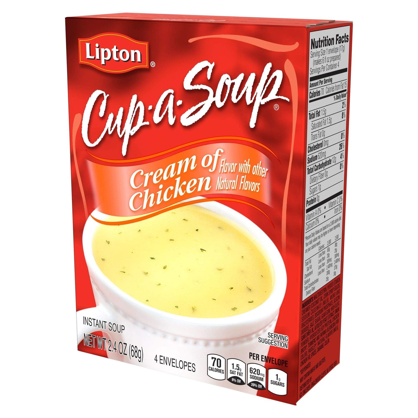 Soup Secrets Lipton Cup-A-Soup Instant Soup For A Warm Cup Of Soup Cream Of Chicken Only 70 Calories Per Serving, 4 Count (12 Pack)