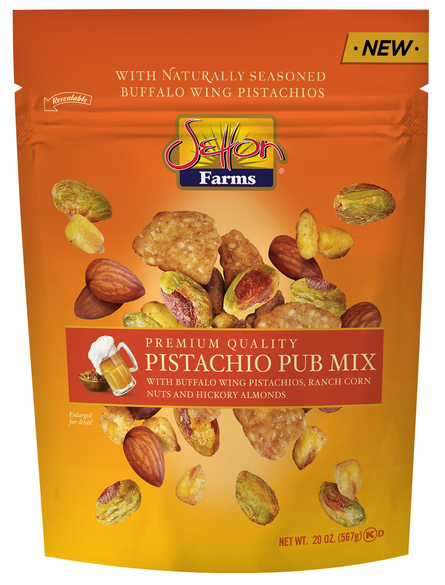 Setton Farms Pistachio Pub Mix 20 Oz. Value Bag. With Buffalo Wing Pistachios, Ranch Corn Nuts, Honey Roasted Sesame Chips and H