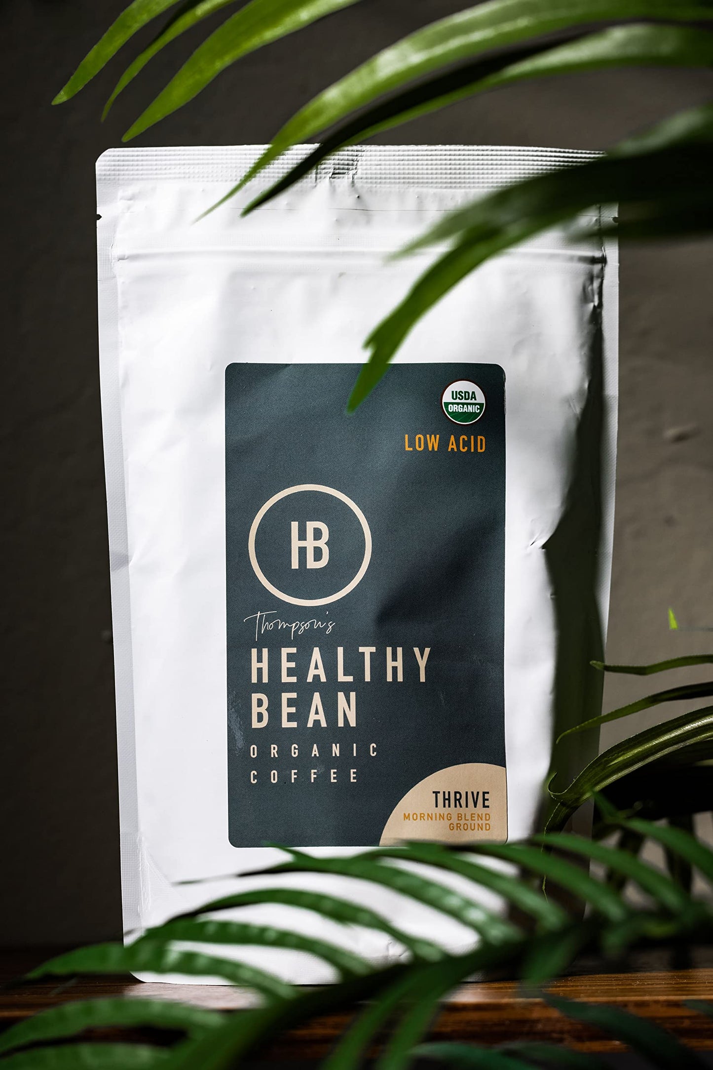 Healthy Bean Coffee Thrive Morning Blend - Organic Ground Coffee Medium Roast - Low Acid Coffee Grounds, Smooth, Rich Flavor, Cl