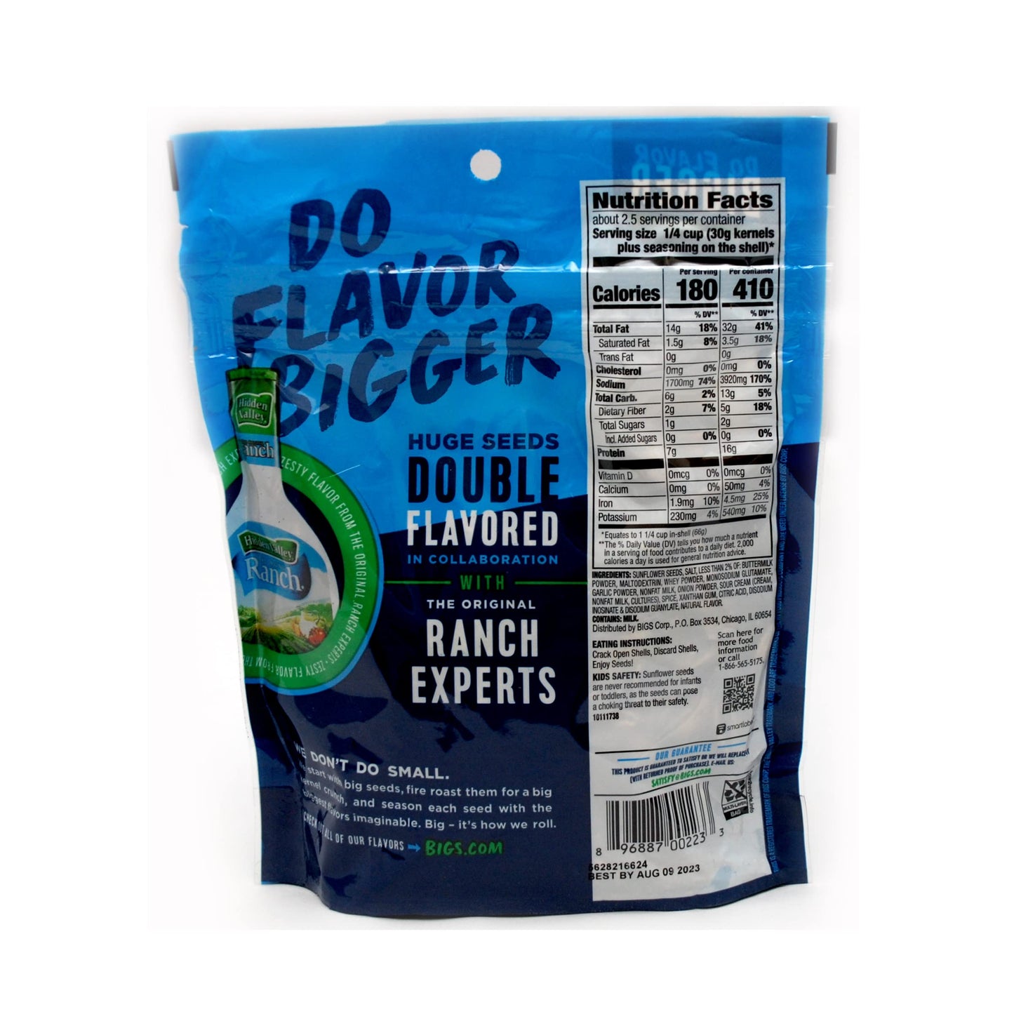 Zesty Ranch Bigs Sunflower Seeds, 3-5.35 Ounce Bags Bundled With A Jfs Recipe Card, Double Coated With Hvr