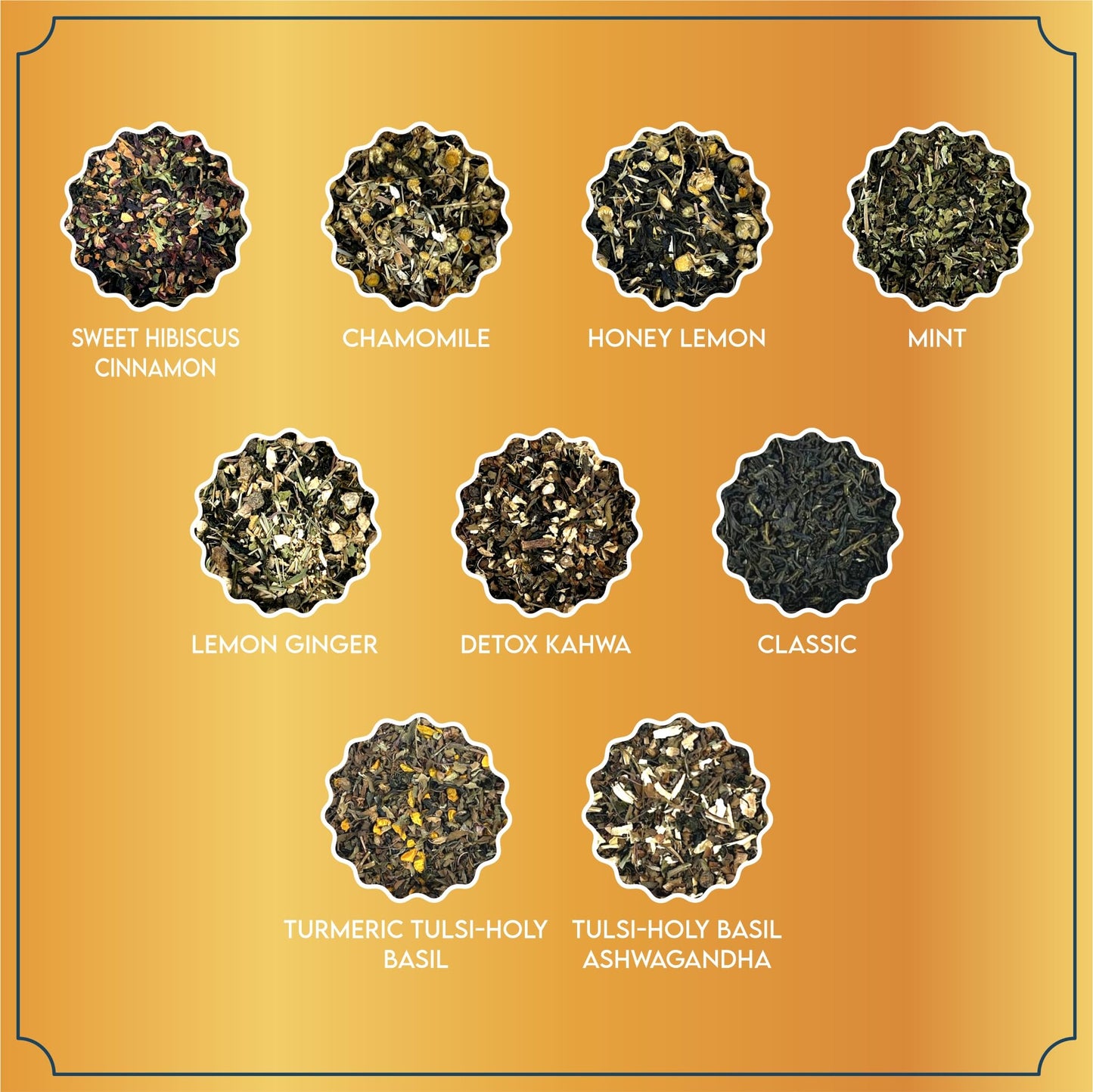 Tea Leaf & Co. Harmony Pure Delight 9 Pack Enhanced Tea Gift Combo Box (Classic, Tulsi Ashwagandha, Lemon Ginger, Mint, Detox Kahwa, Turmeric Tulsi, Honey Lemon, Sweet Hibiscus & Green Chamomile) - 8Oz