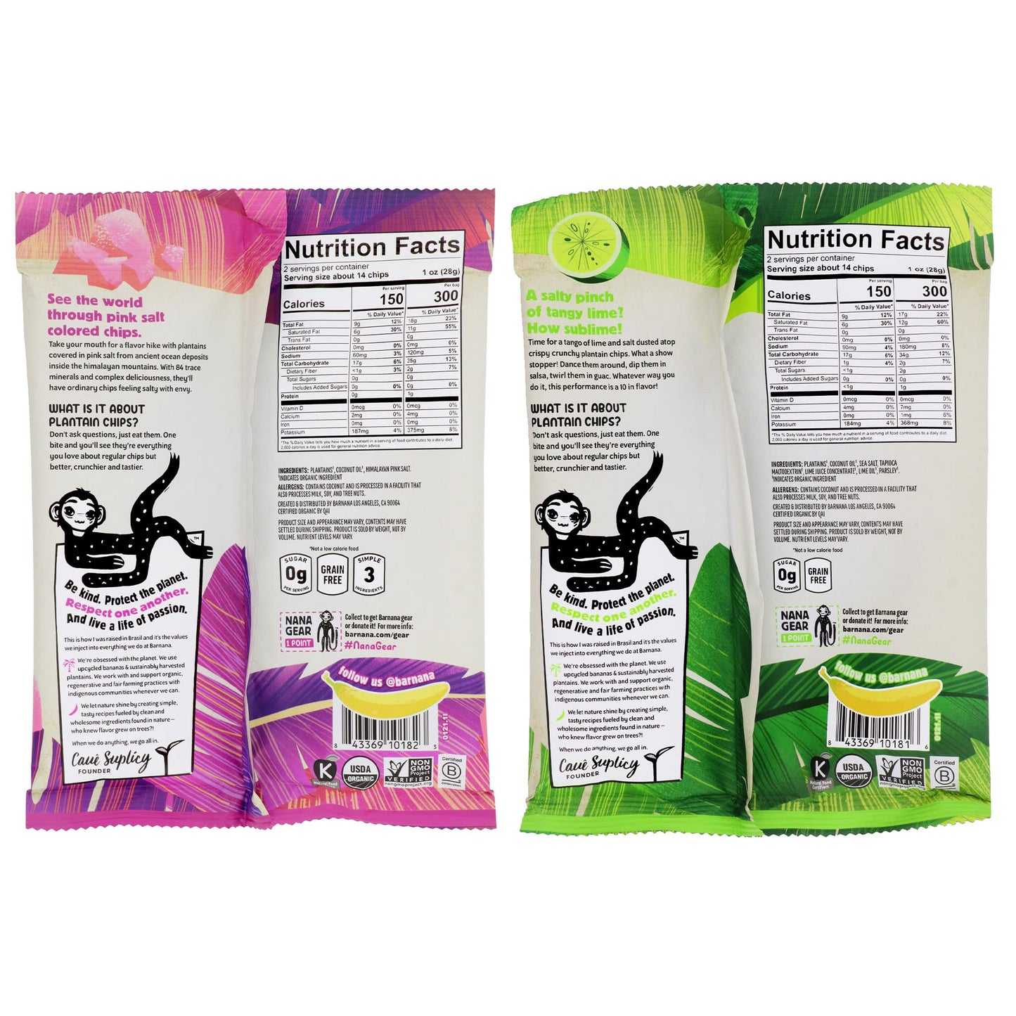 Barnana Organic Plantain Chips, Acapulco Lime, 100% Coconut Oil, Vegan, 2 oz, 6-Pack