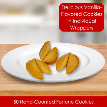 50 Fortune Cookies - Individually Wrapped With Fun, Traditional Fortunes, Lucky Numbers And Chinese Characters - Bundle Of 50 Va