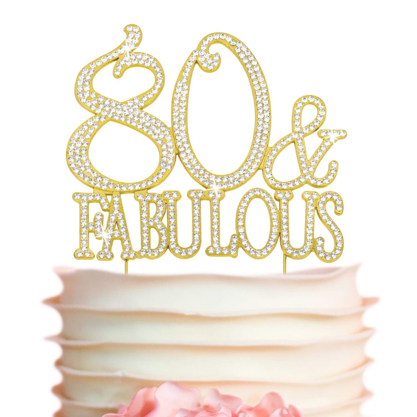 Crystal Creations 80 Cake Topper - Gold Metal, Sparkly Rhinestone Decoration, 1 Count, 80th Birthday Party Centerpiece