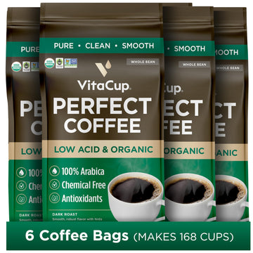 VitaCup Perfect Low Acid Coffee Beans, USDA Organic & Fair Trade, Mycotoxin Free, Dark Roast Guatemala Single Origin, Clean & Pu