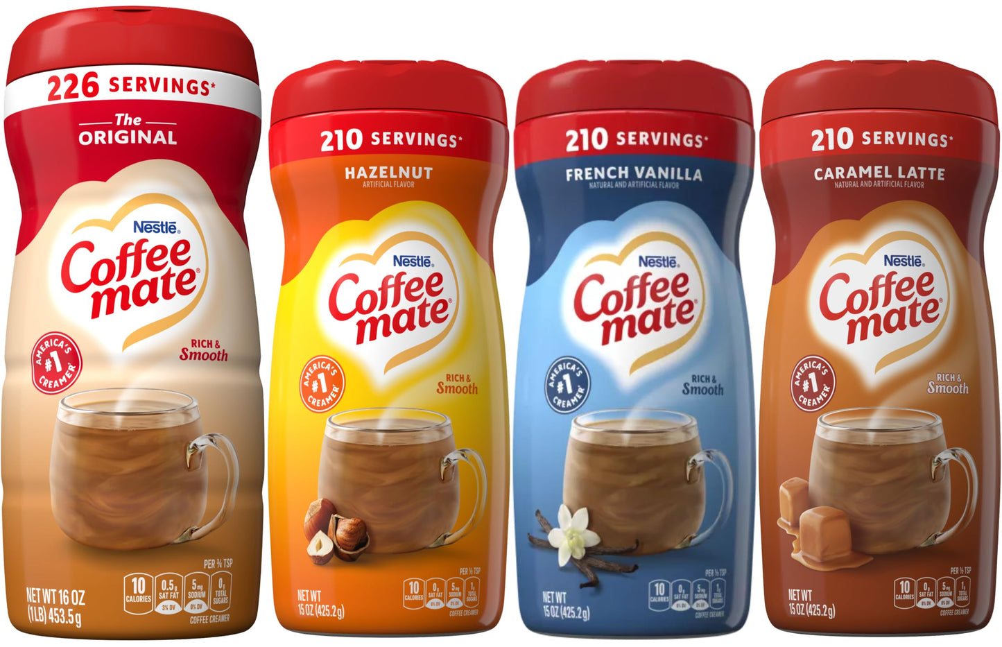 Coffee Mate Powdered Creamer Variety 4 Pk, 1 Of Each Of The Following: Original, Hazelnut, French Vanilla, Vanilla Caramel