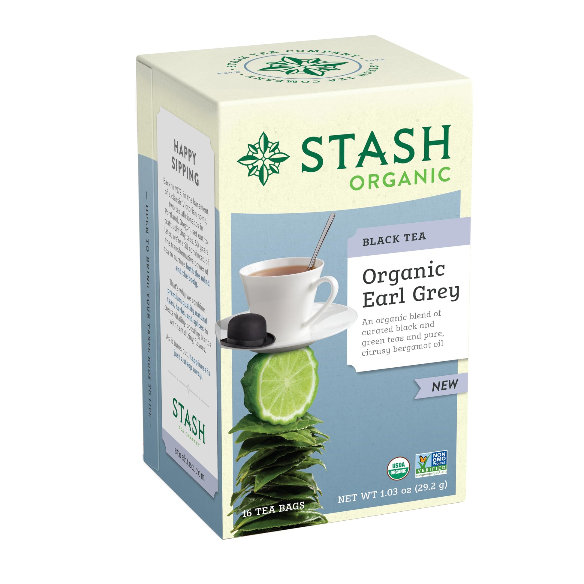 Stash Organic Earl Grey Black Tea, Caffeinated, Non-GMO, 96 Tea Bags, 16 Count (6 Pack)