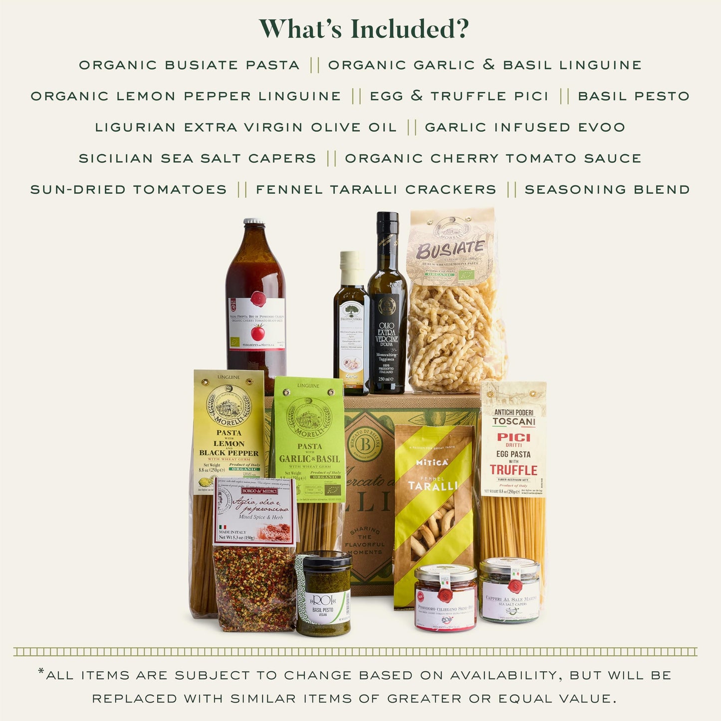 Mercato di Bellina Italys Finest Artisanal Italian Food Gift Basket - All Natural Gourmet Pasta Gift Basket. Ideal for Holiday  Sympathy  Congratulations  Anniversary or Celebration. Taste of Italy.