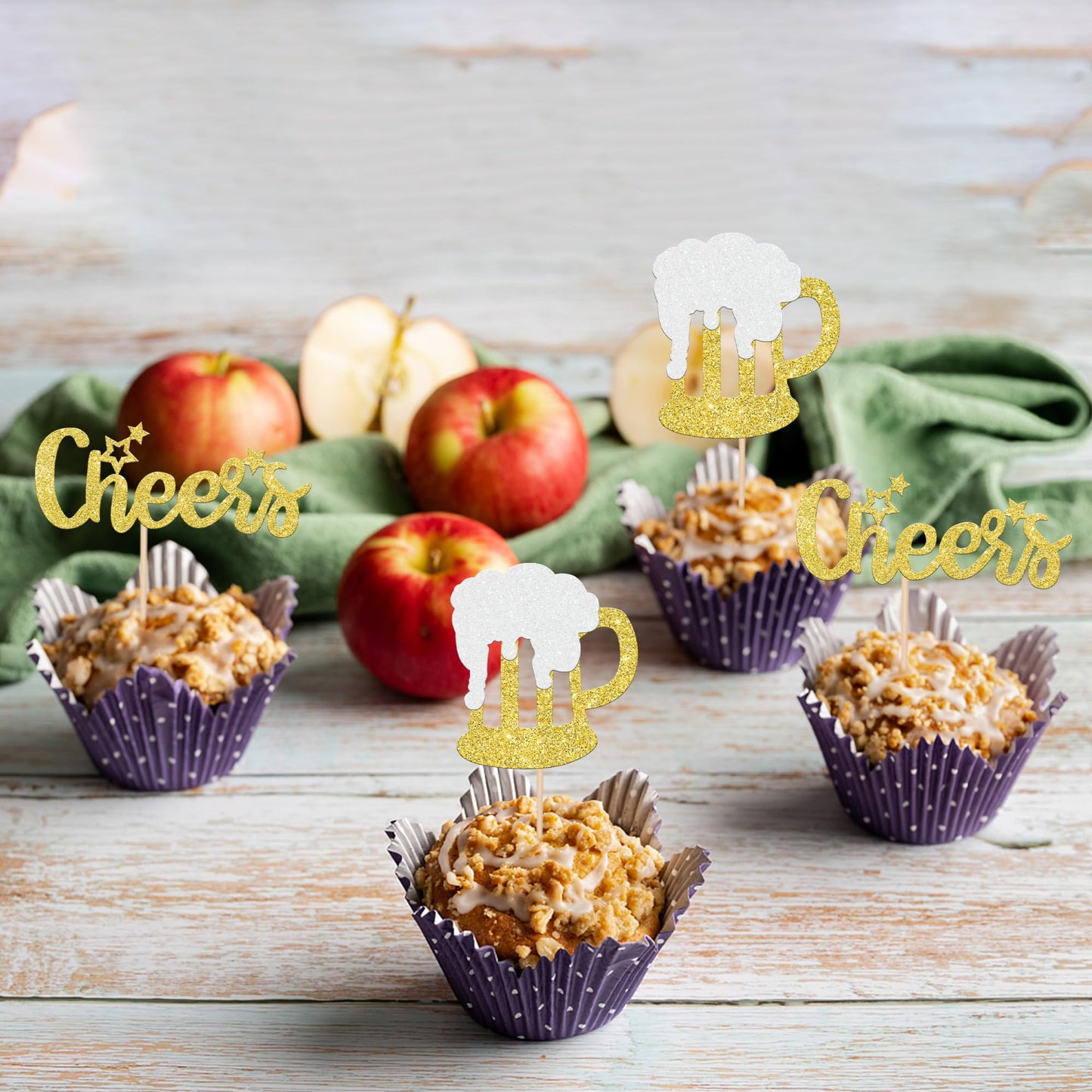 ZHUOWEISM 24 PCS malt-inspired Mug Cupcake Toppers Gold Glitter for Weddings and Parties - Design6