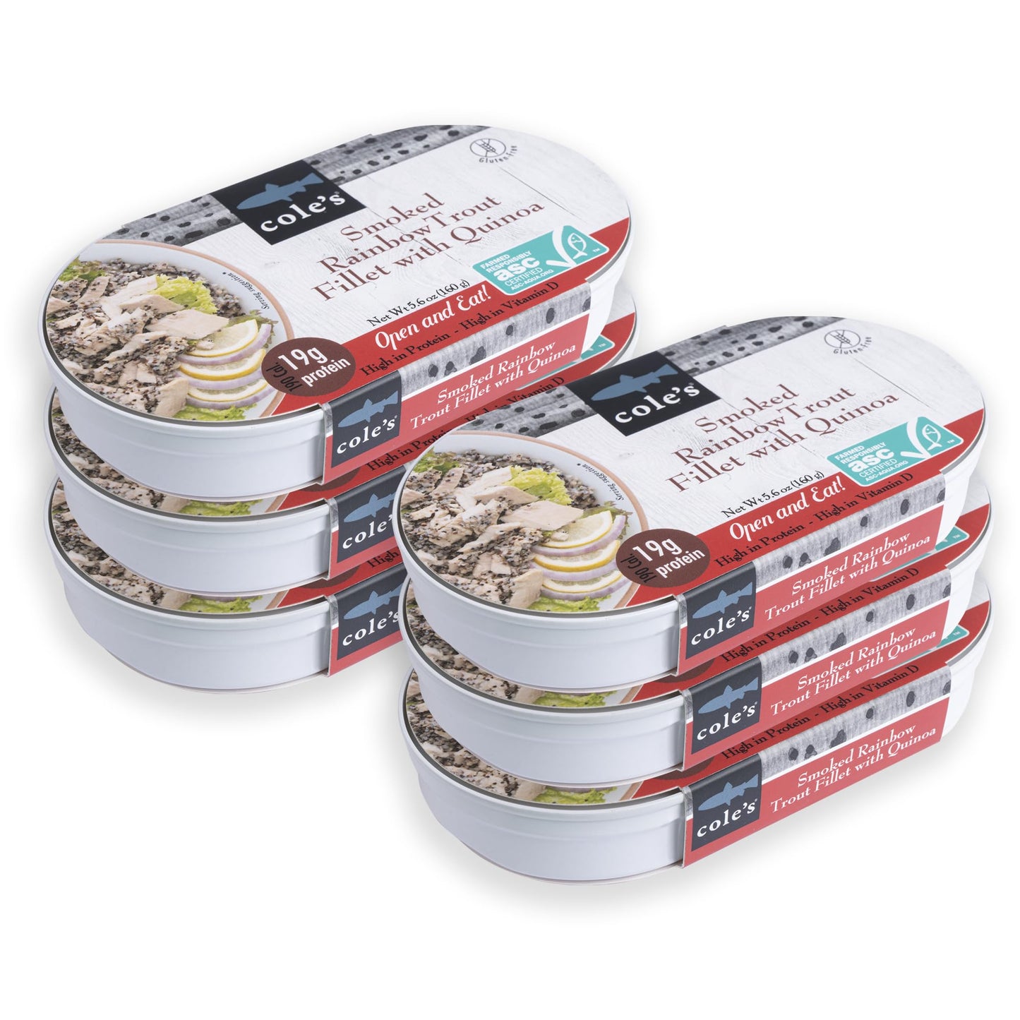 Coles Smoked Rainbow Trout Fillet with Quinoa - 5.6 oz Canned Meal, 6 Pack, 19g Protein, High in Vitamin D