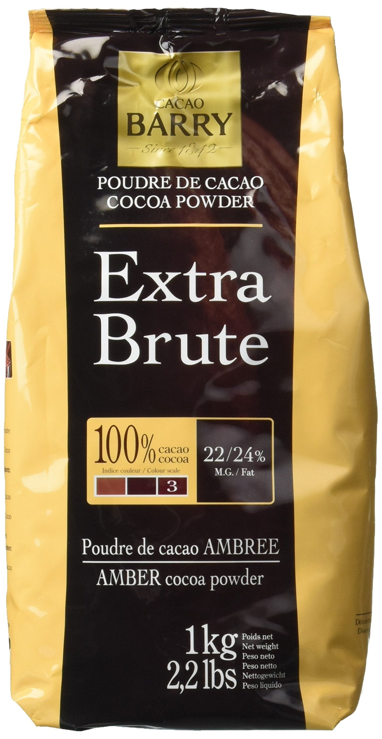 Cacao Barry Cocoa Powder - 100% Cacao - Extra Brute - Six 2.2 Bags